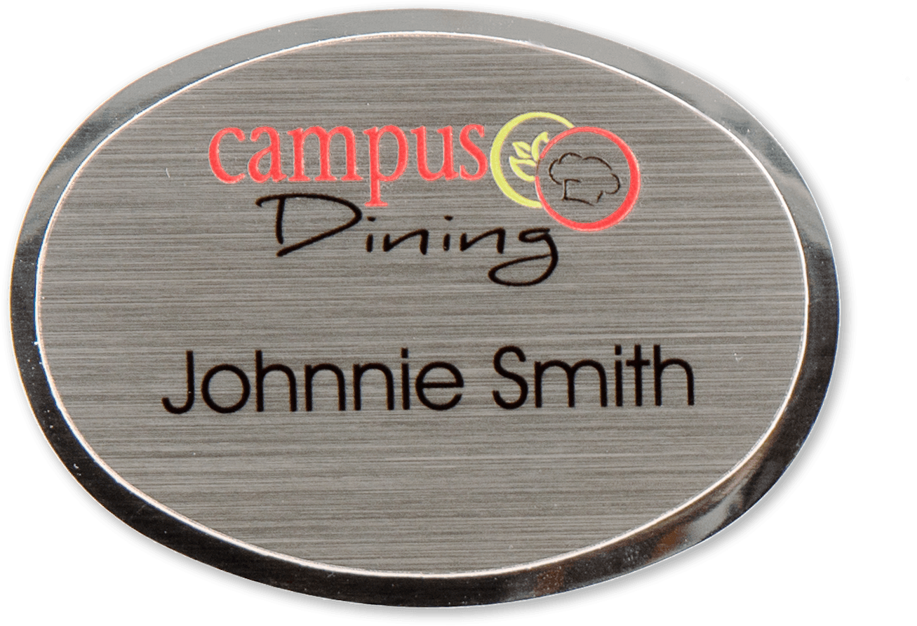 Classic beveled metal oval custom name tag