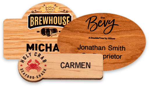 Custom wooden name badges