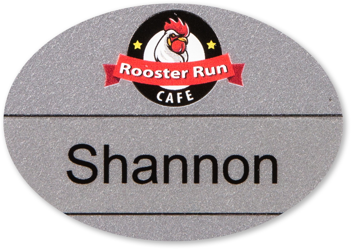 40-mil silver plastic oval custom name tag