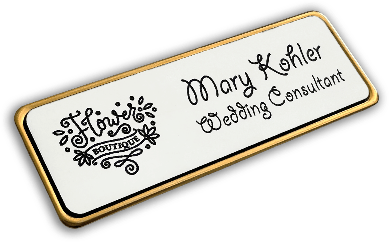 metal frame name badge