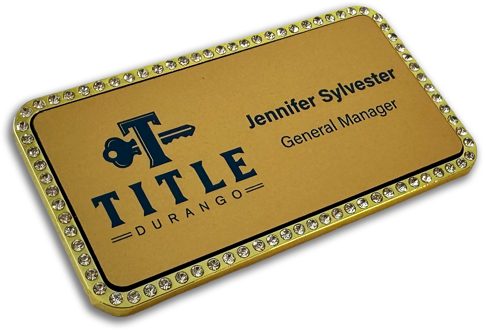 gold rectangle custom bling badge
