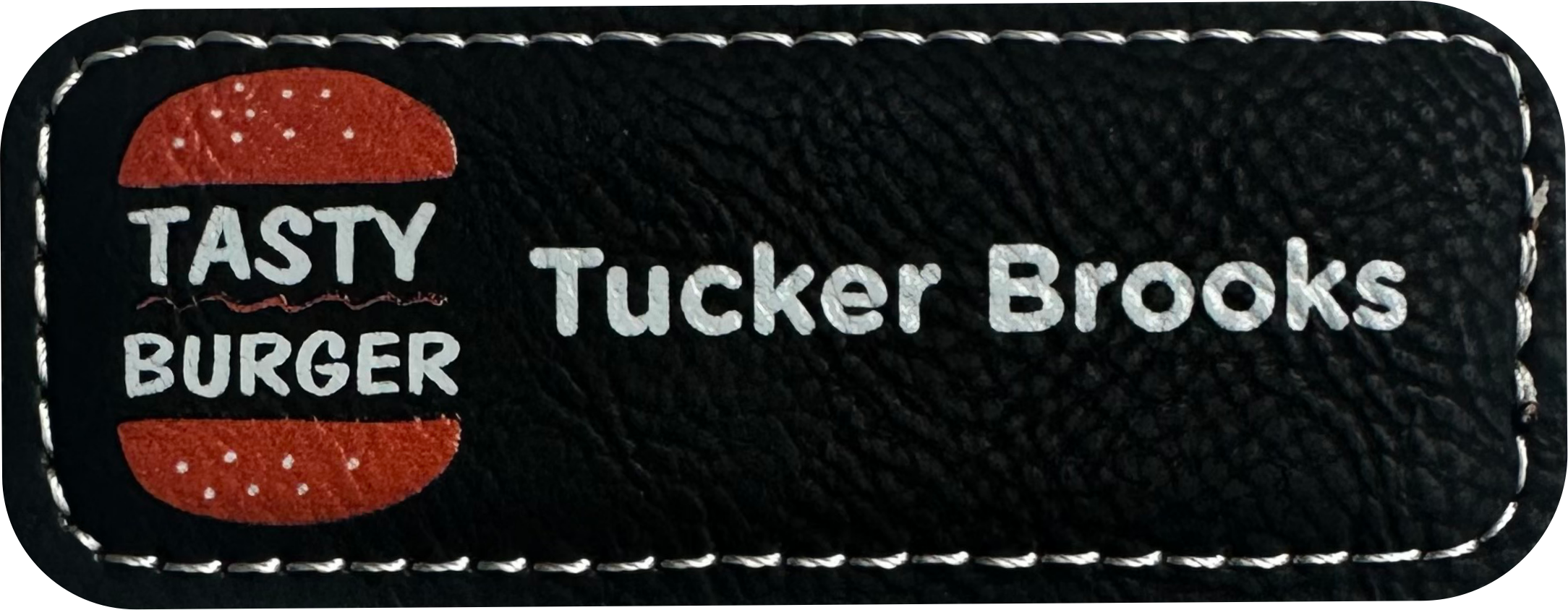 black narrow rectangle leather custom name tag