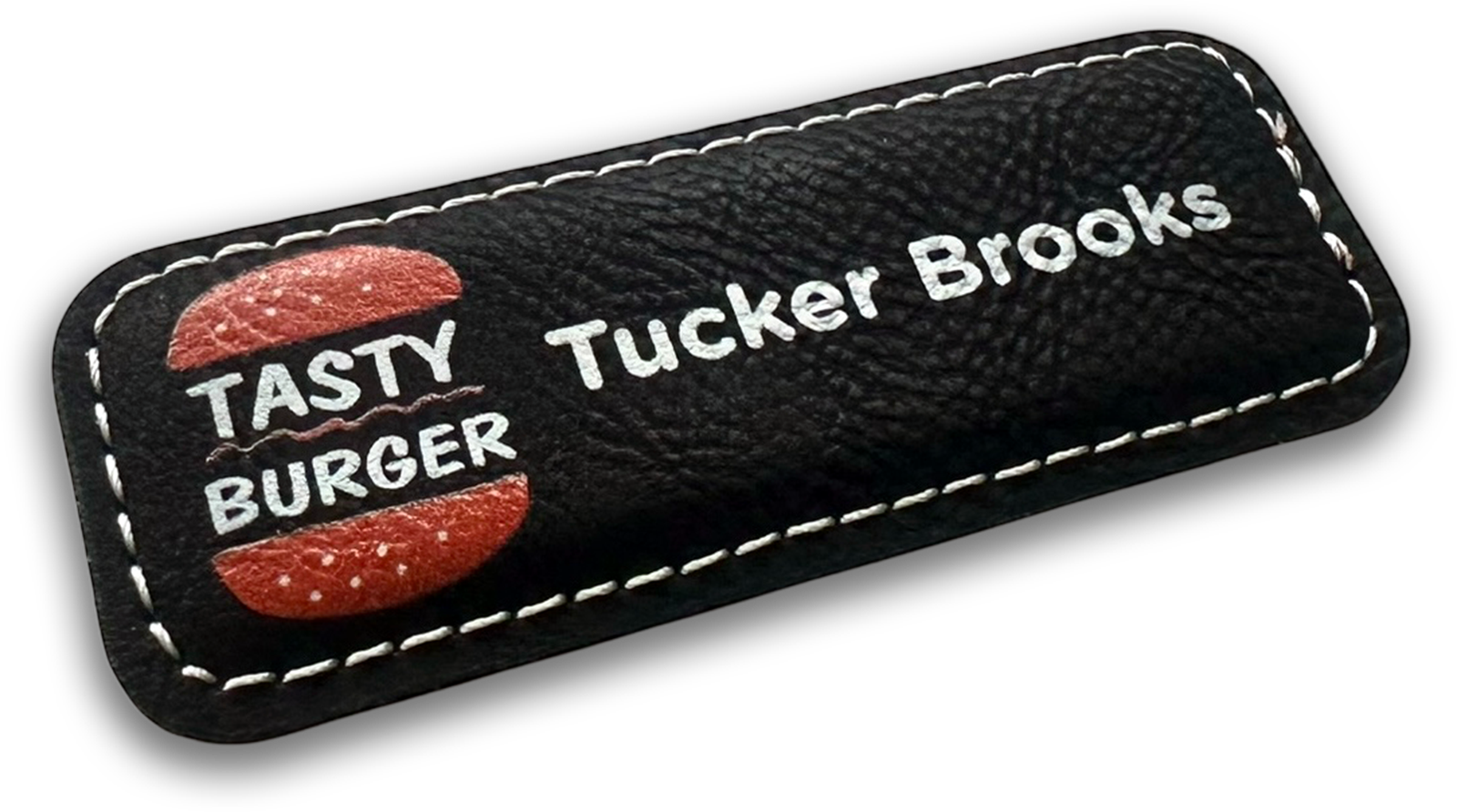 black leather rectangle custom name tag