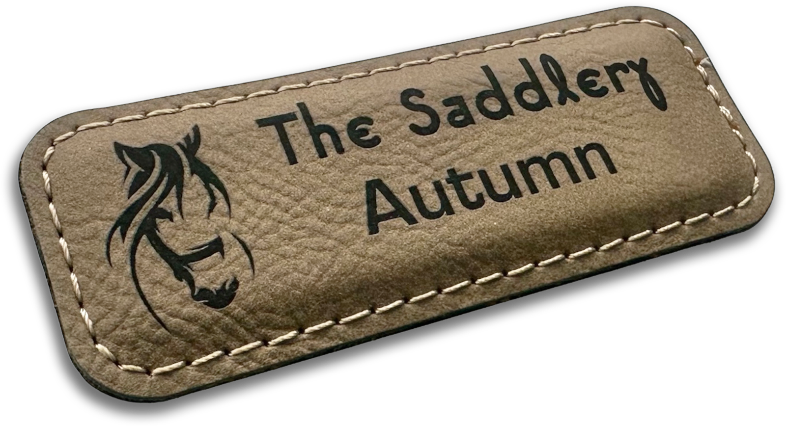 light brown leather rectangle custom name tag