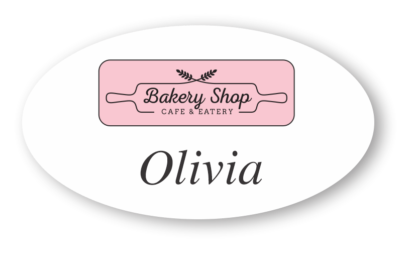 40-mil white plastic oval custom name tag