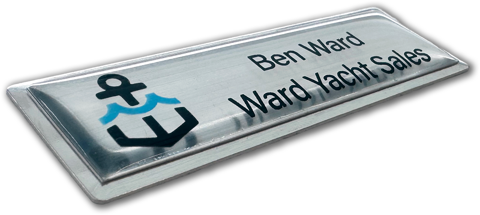 silver beveled metal rectangle custom name tag