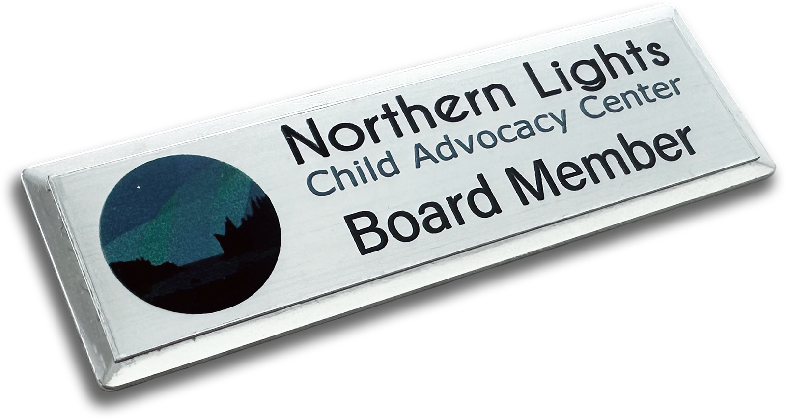 silver beveled metal rectangle custom name tag