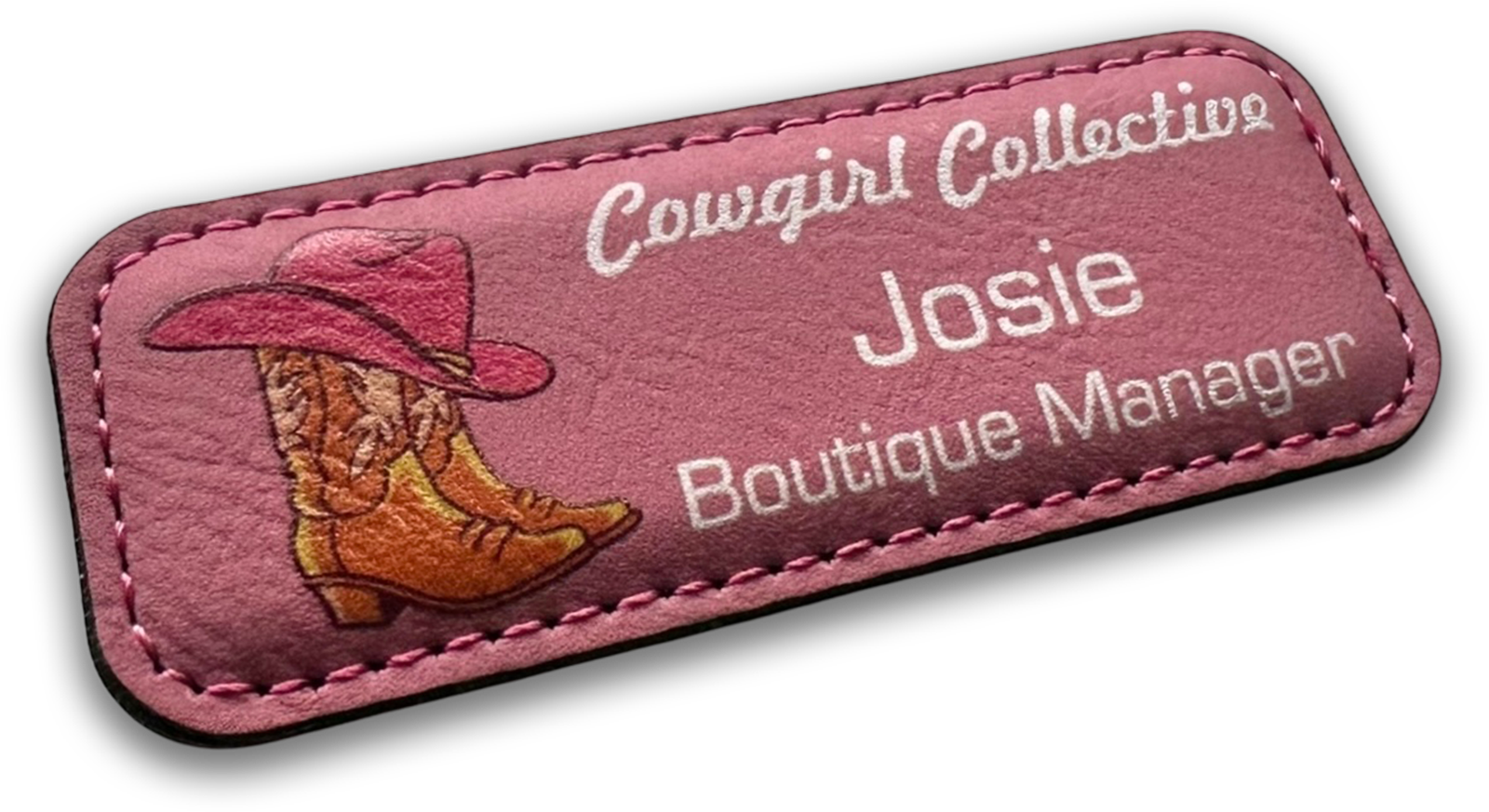 pink leather rectangle custom name tag