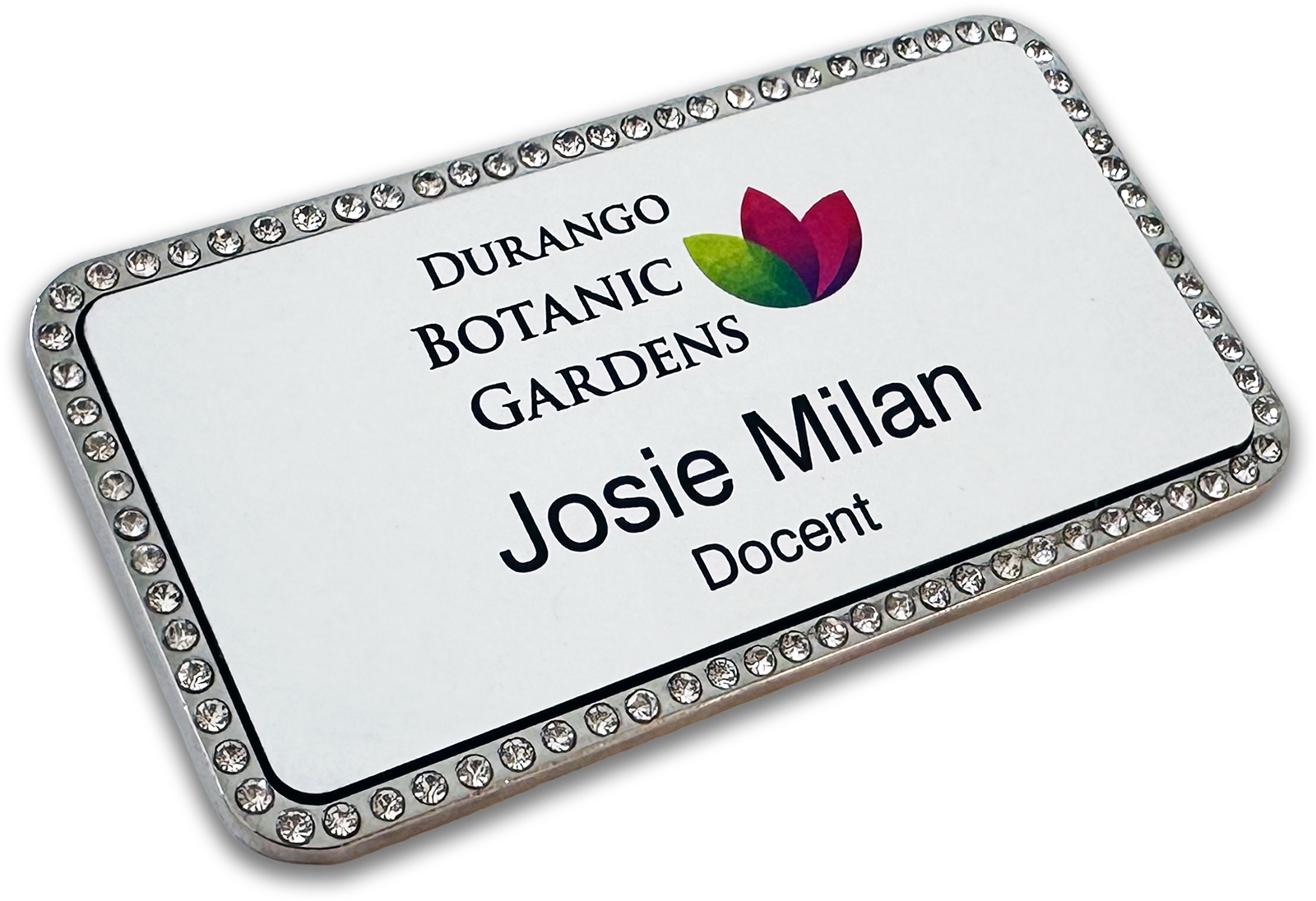 silver rectangle custom bling badge 