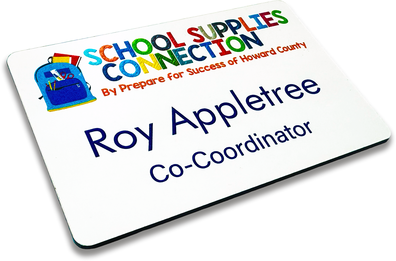 2-ply white plastic rectangle custom name tag