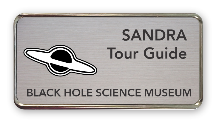 Silver metal framed rectangle name tag