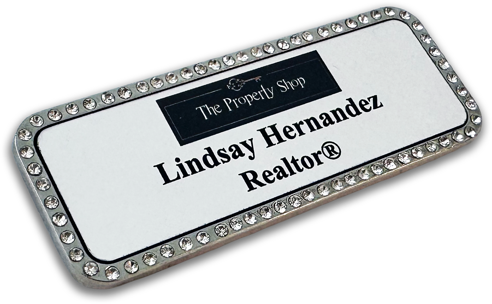 silver rectangle custom bling badge