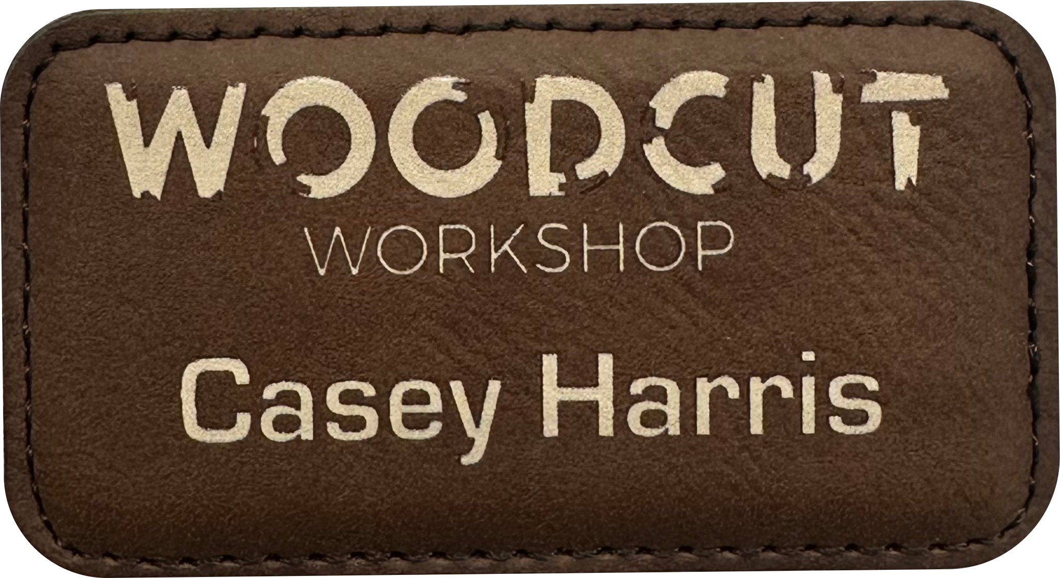 dark brown wide rectangle leather custom name tag