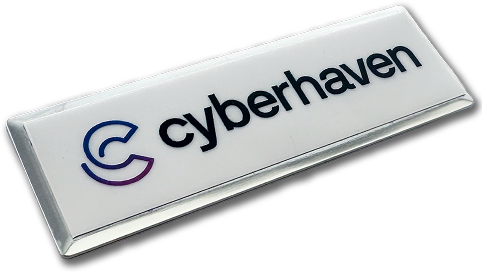 silver beveled metal rectangle custom name tag