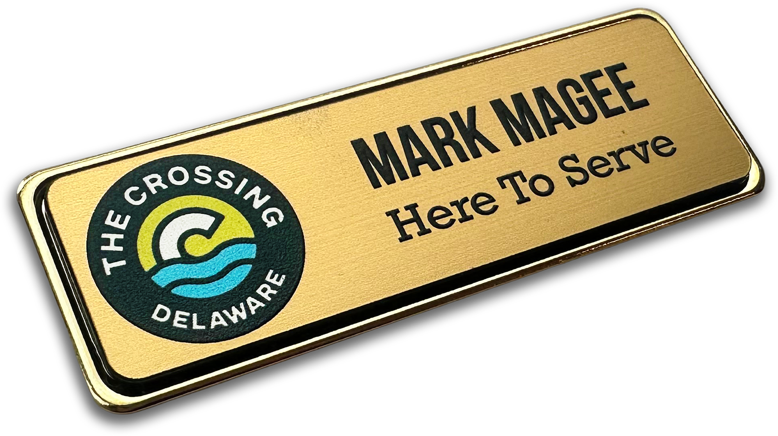 gold metal frame rectangle custom name tag