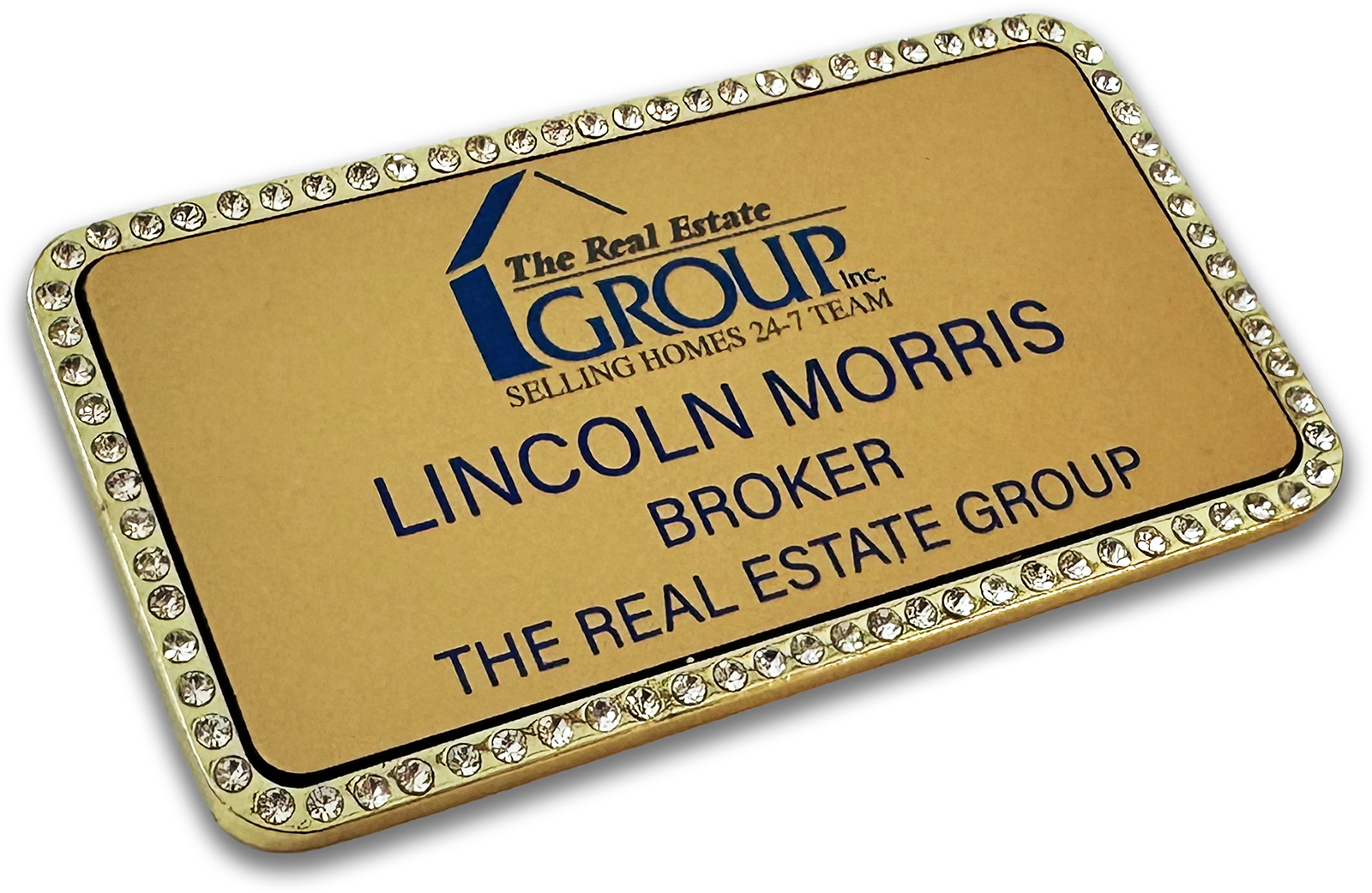 gold rectangle custom bling badge