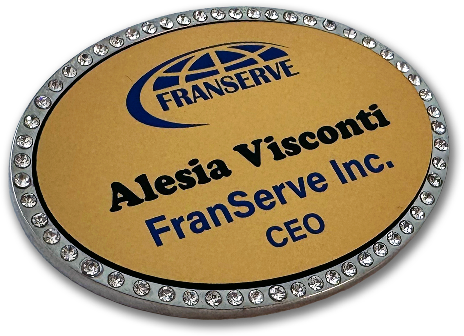 oval gold custom bling badge