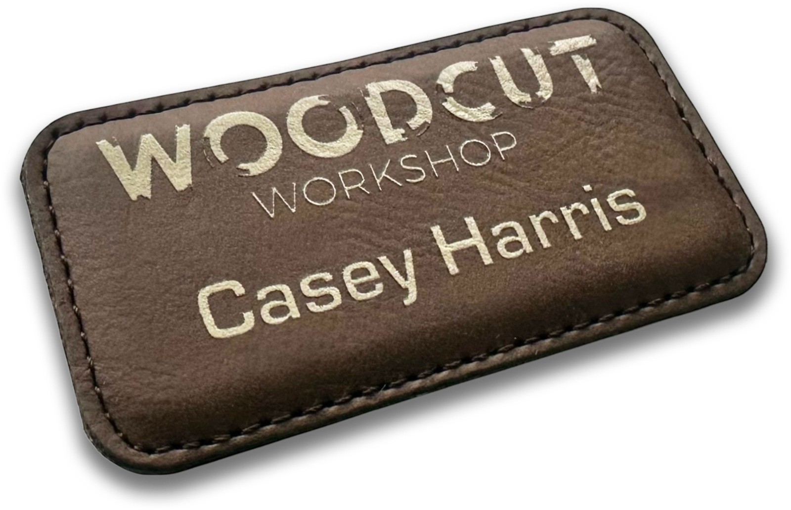 dark brown leather rectangle custom name tag
