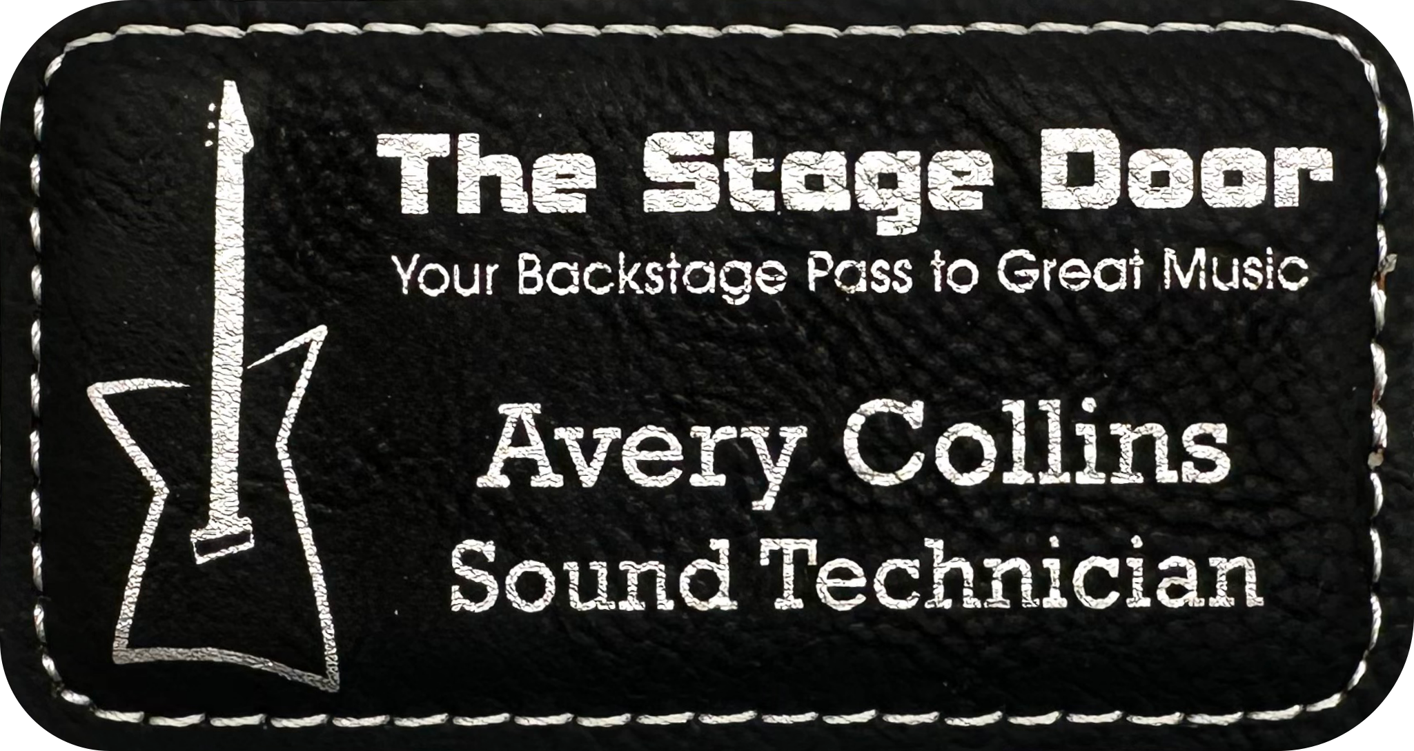 black wide rectangle leather custom name tag