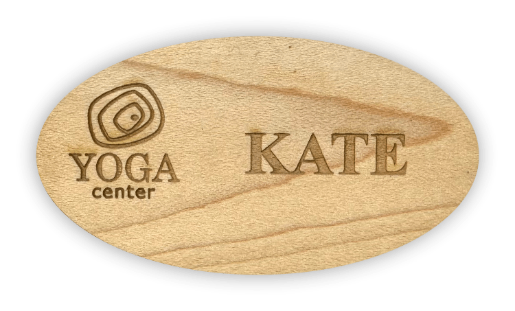 engraved wood oval custom name tag