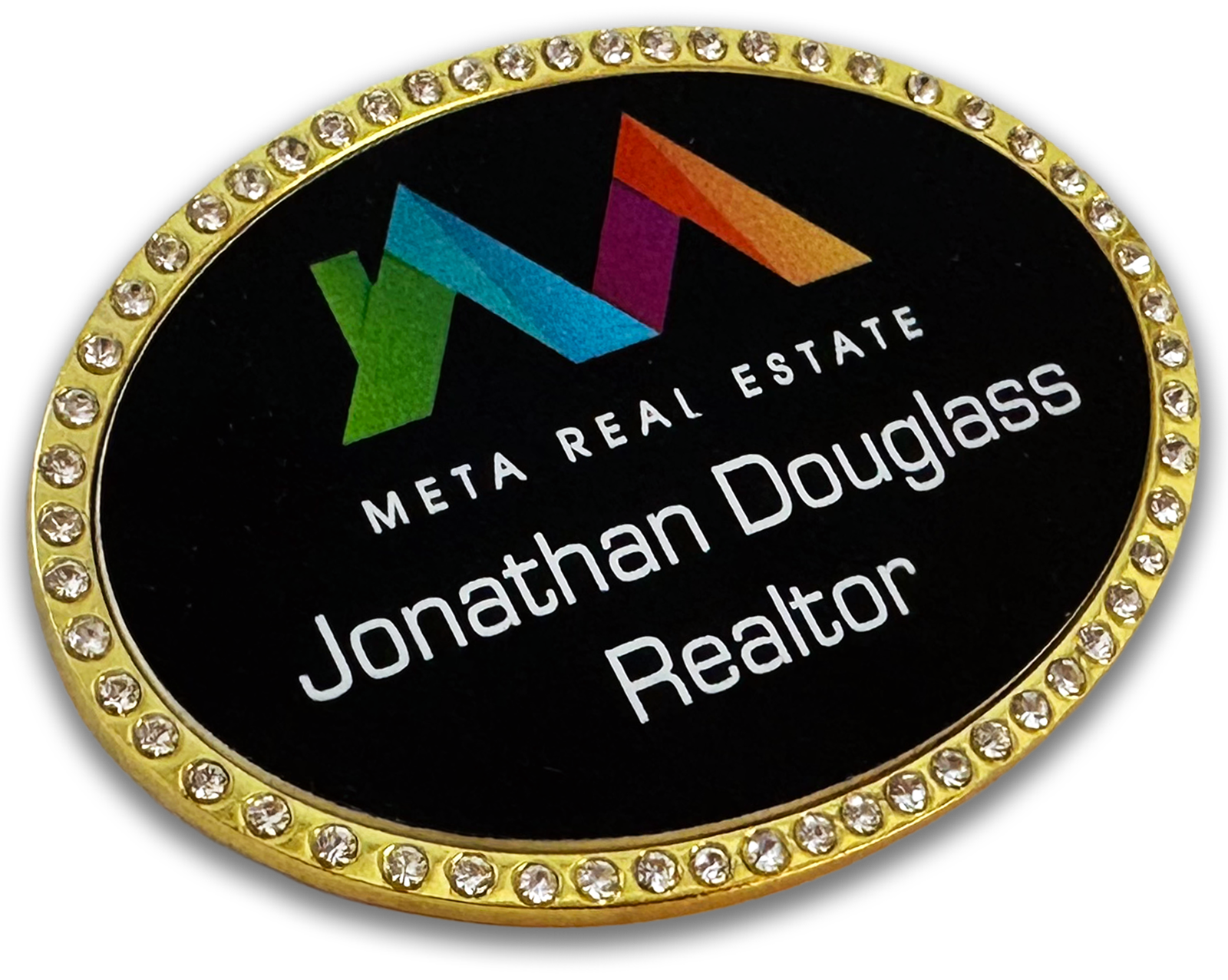 oval black custom bling badge