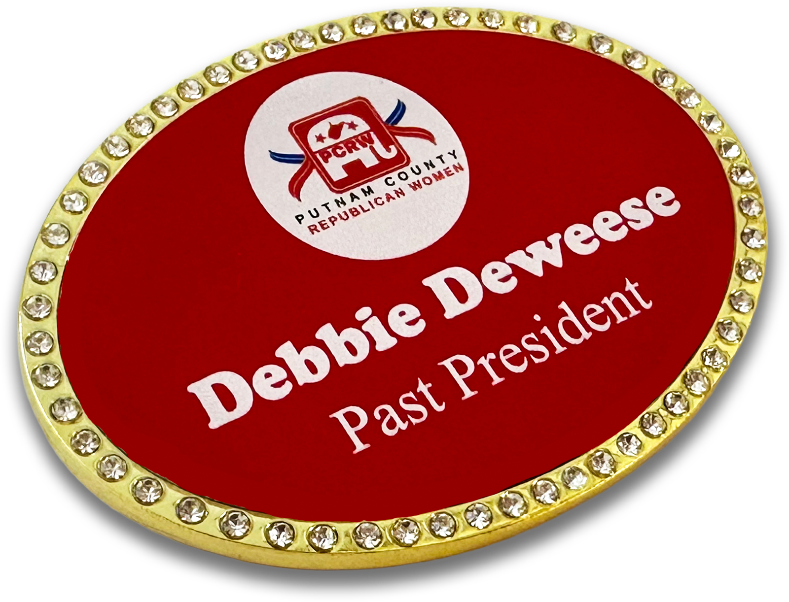 red oval custom bling badge