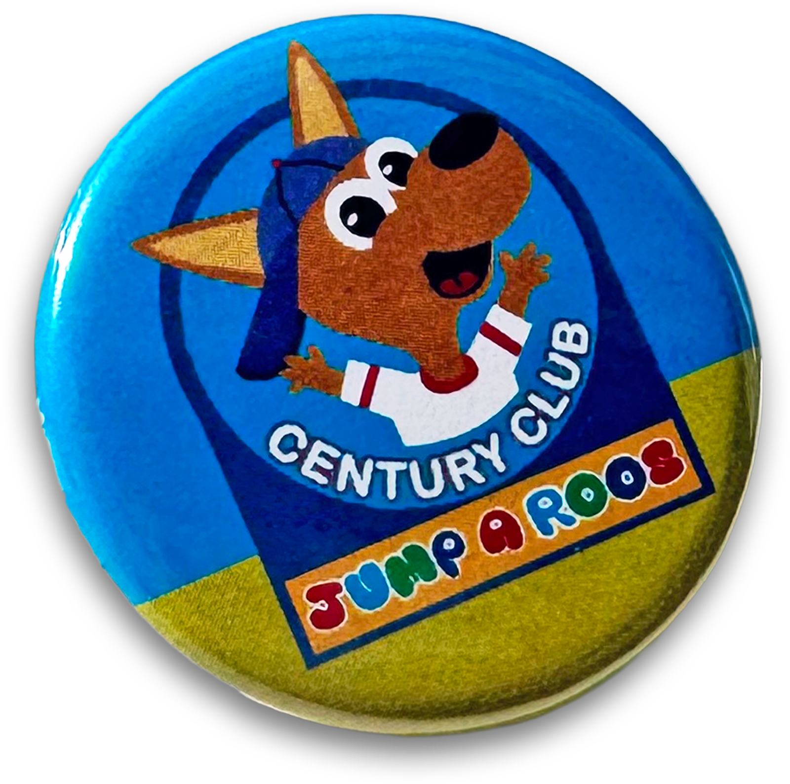 blue round custom button name tag