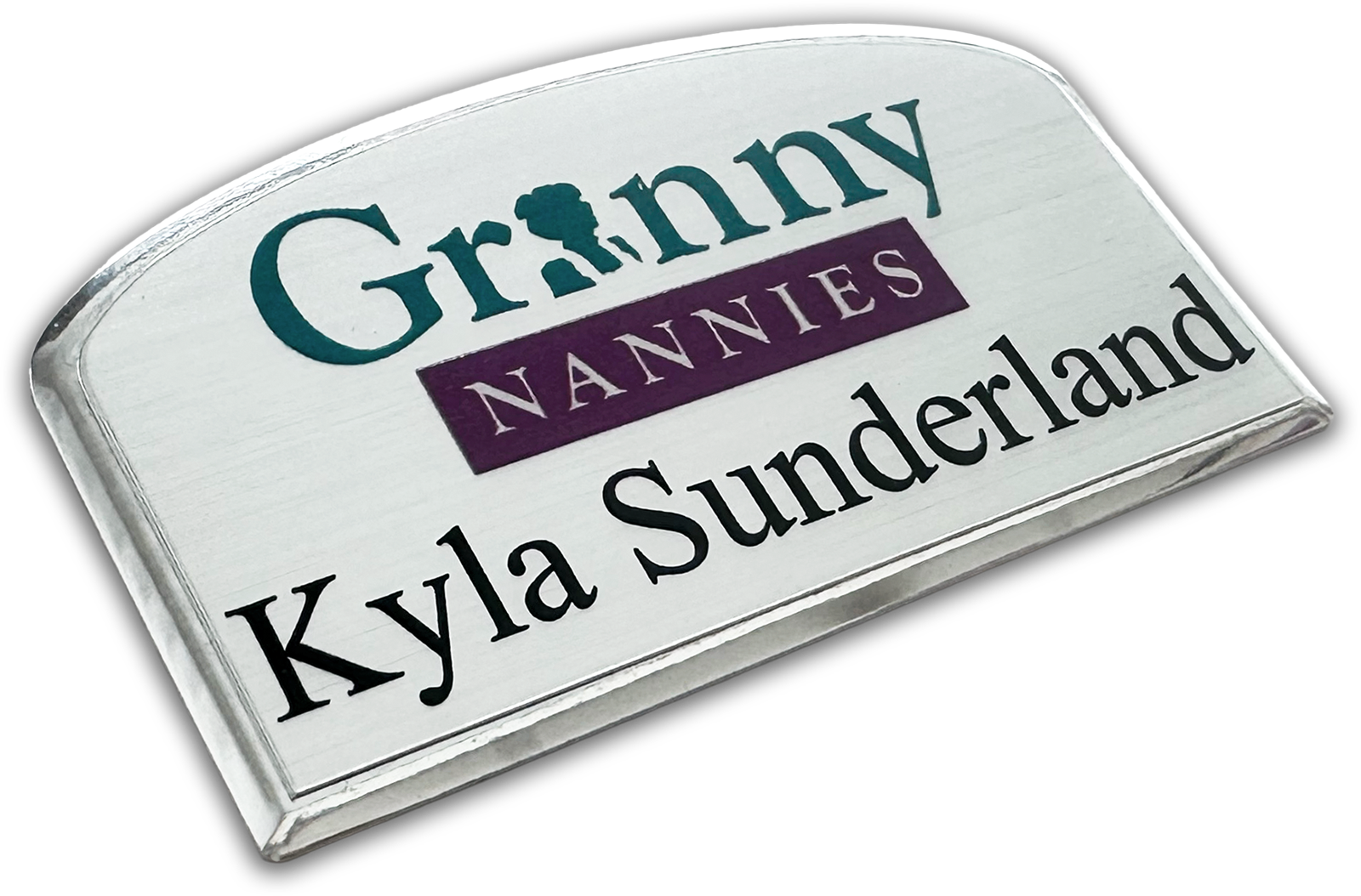silver beveled metal specialty bread loaf custom name tag