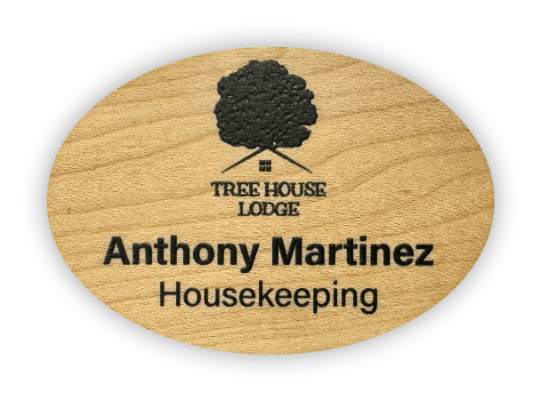 maple wood oval custom name tag