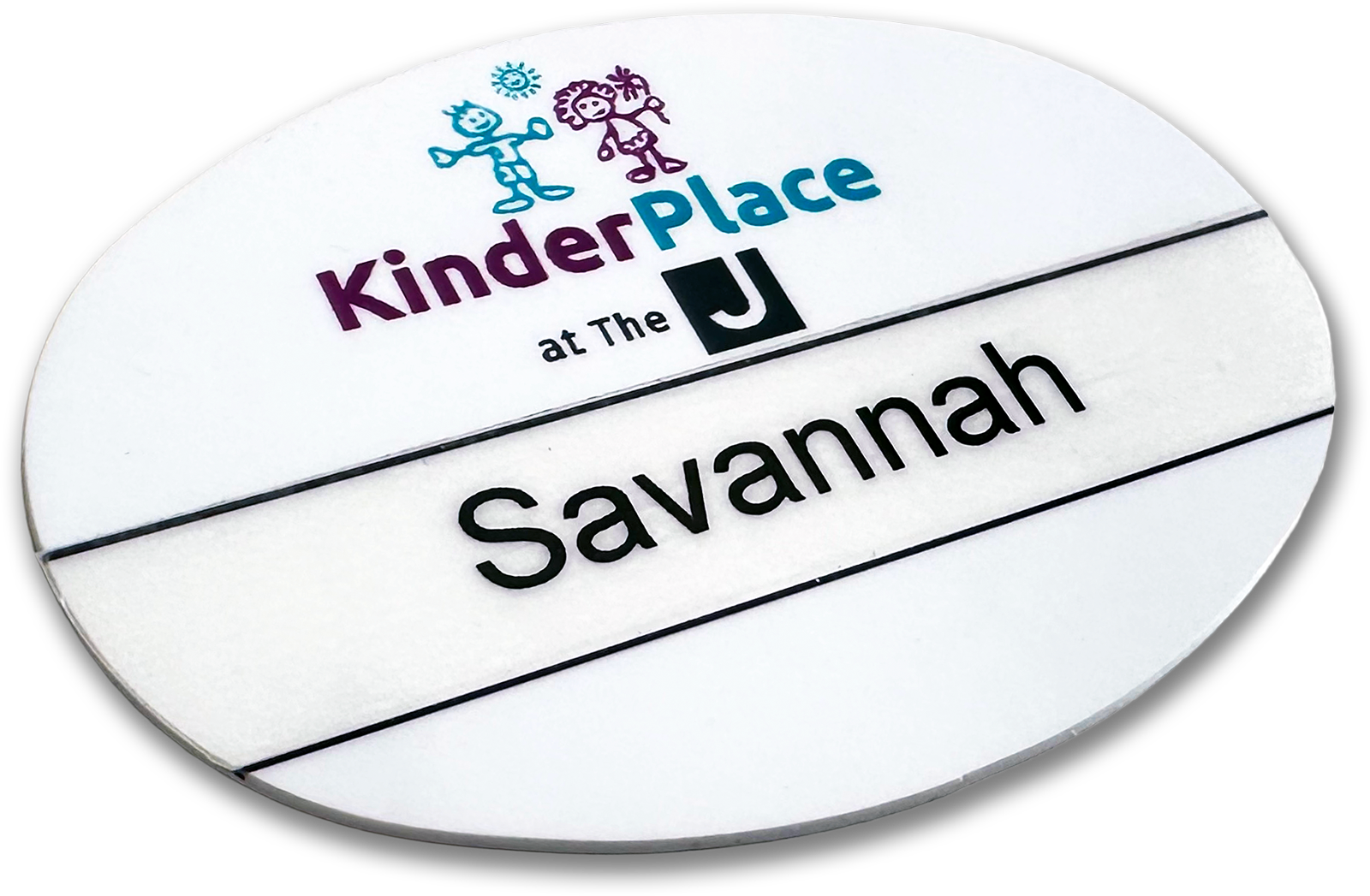 40-mil white plastic oval custom name tag