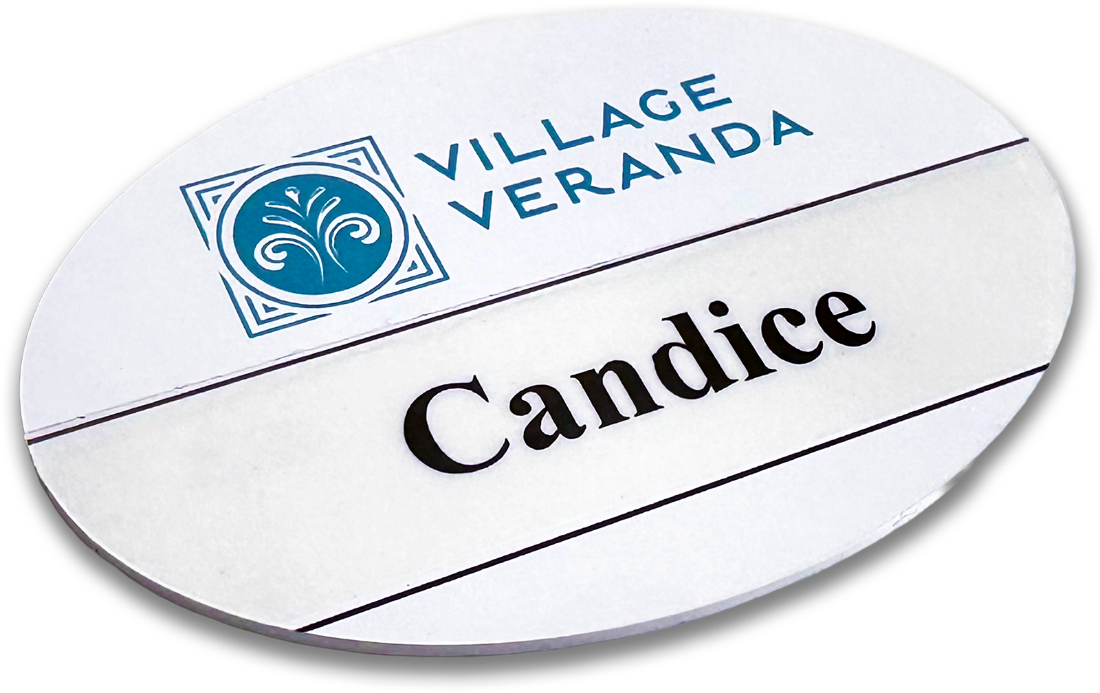 60-mil white plastic oval custom name tag