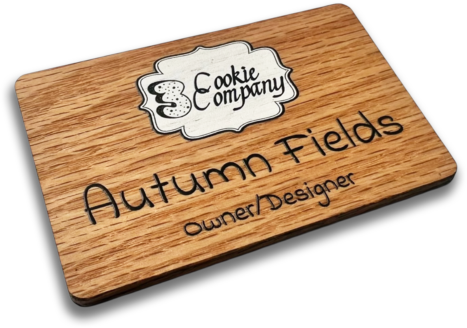 oak wood rectangle custom name tag