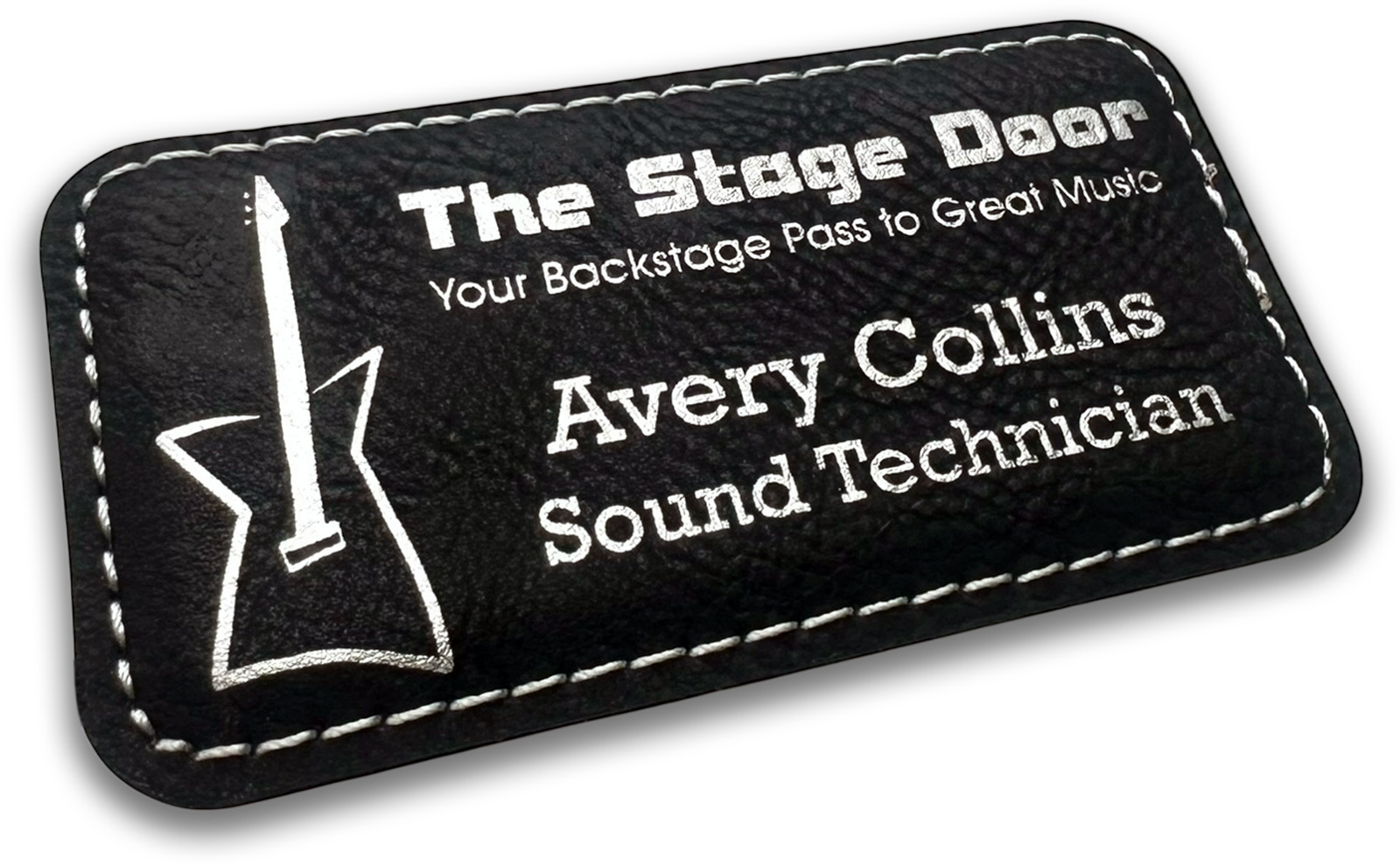 black leather rectangle custom name tag