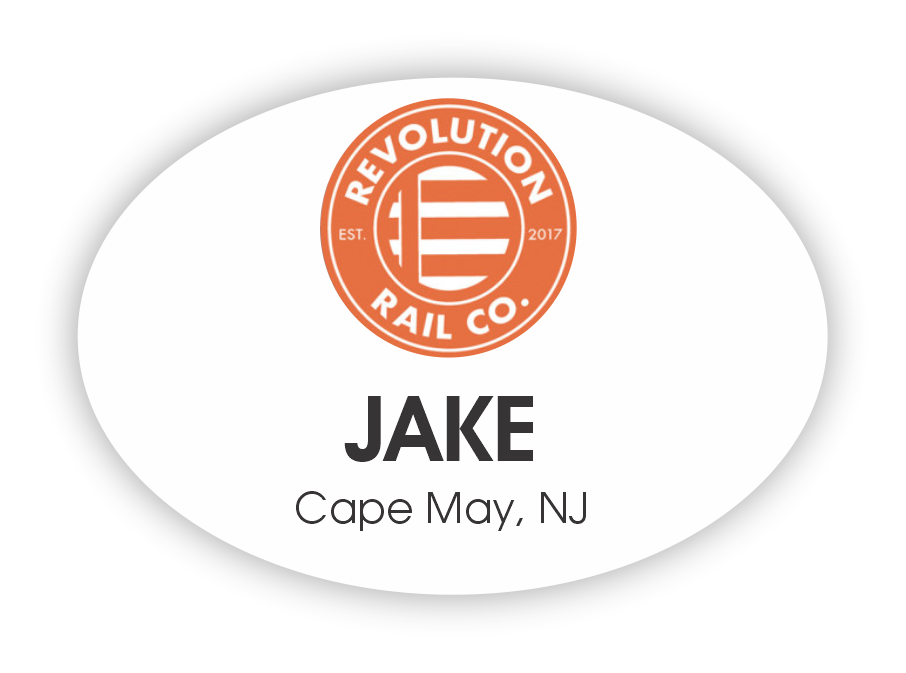 White plastic oval name tag