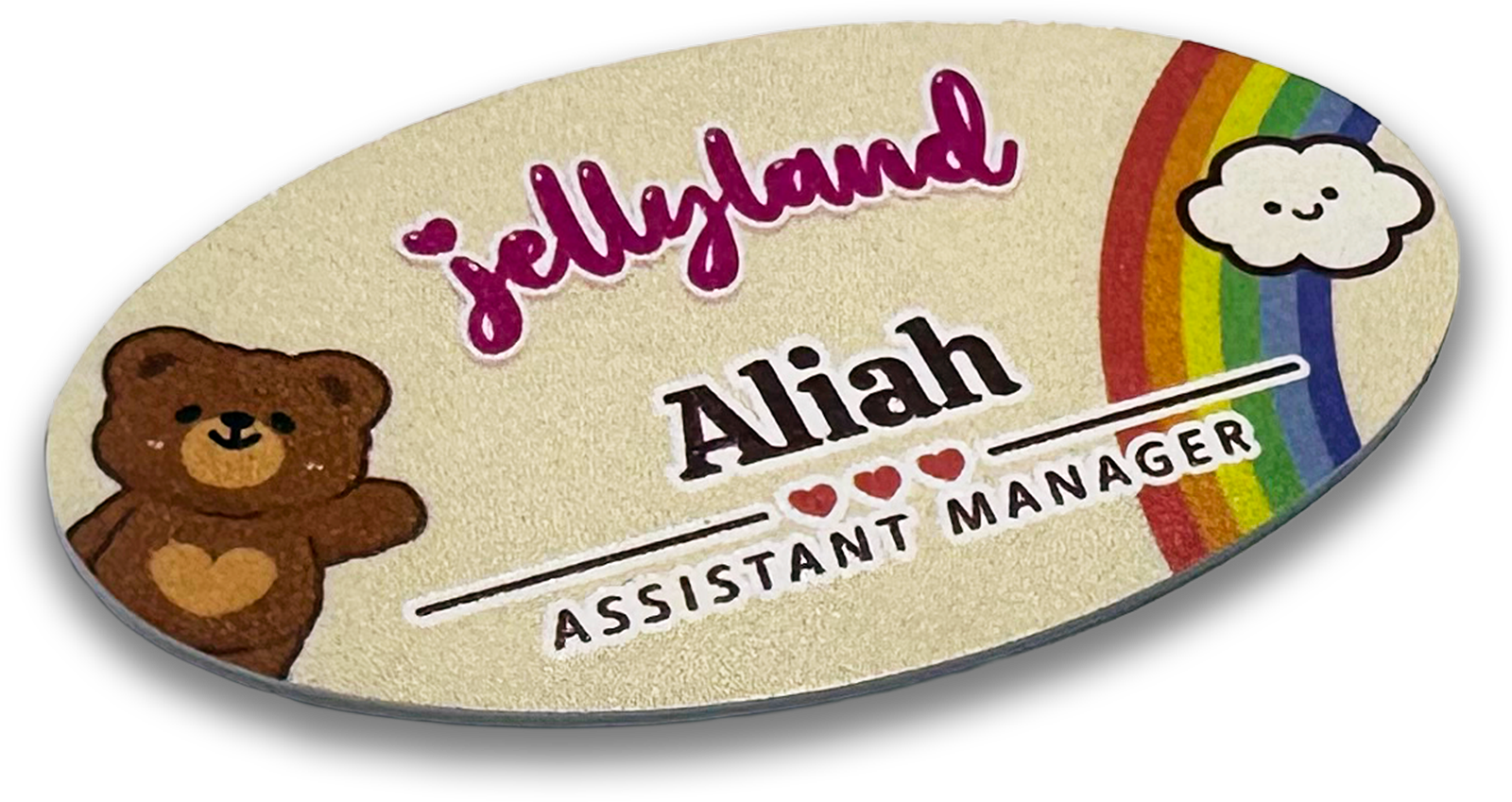 40-mil tan plastic oval custom name tag