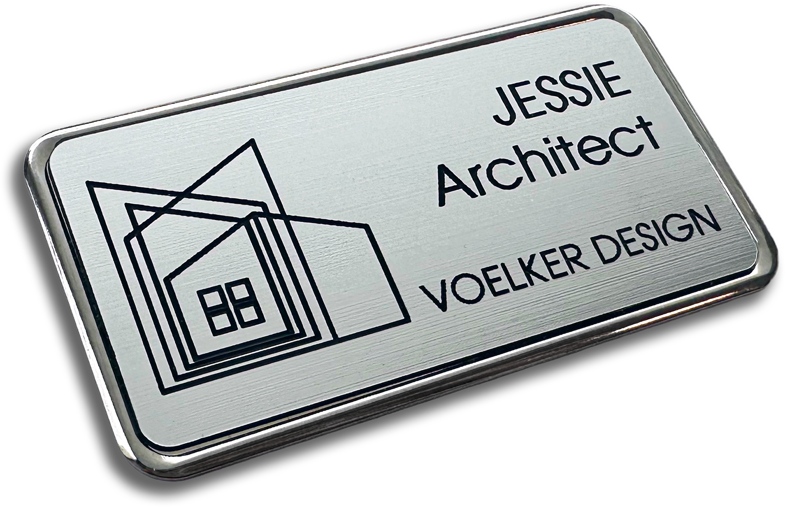 silver metal frame rectangle custom name tag