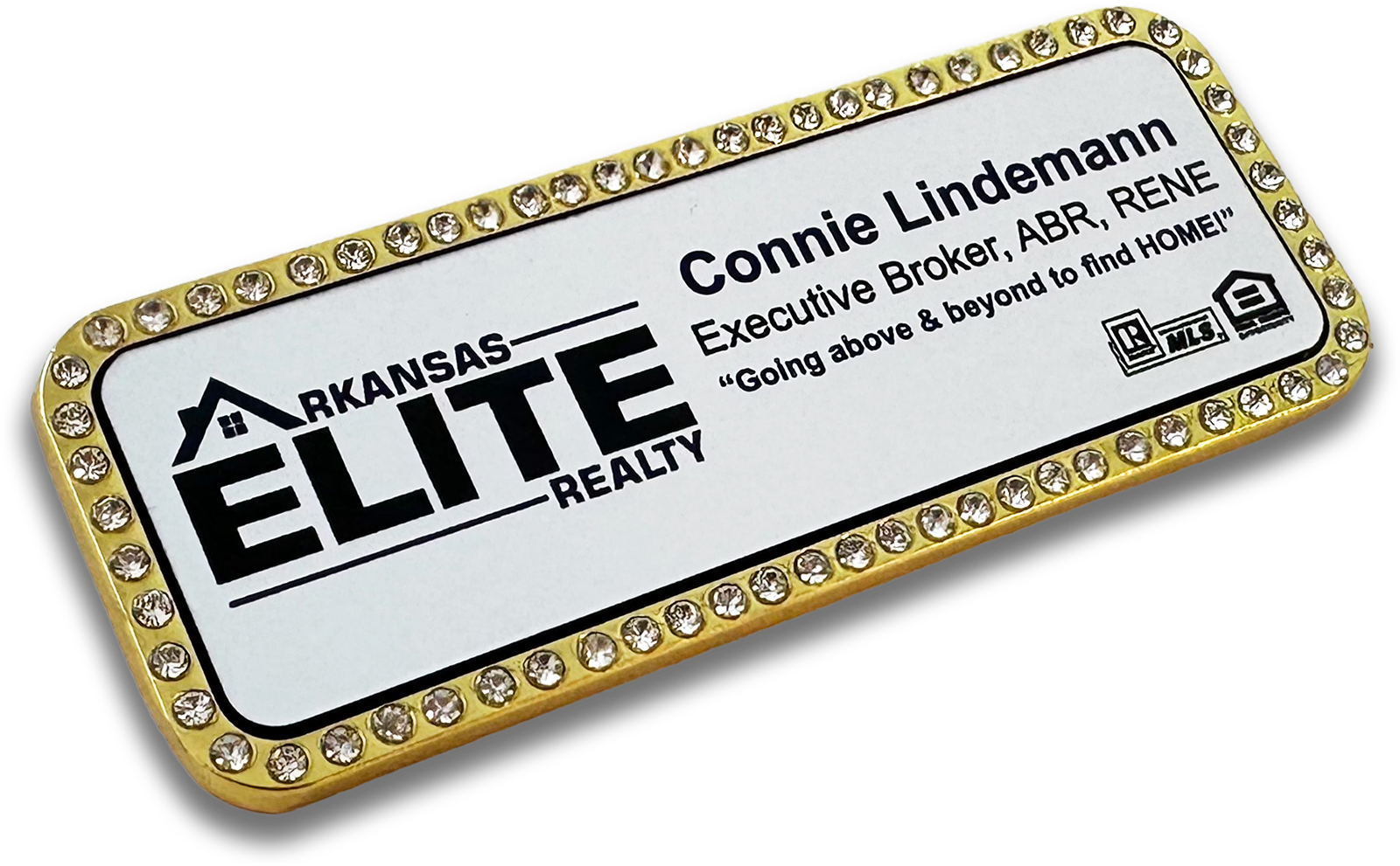 silver rectangle custom bling badge