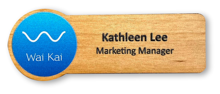 Light wood custom rectangle name tag