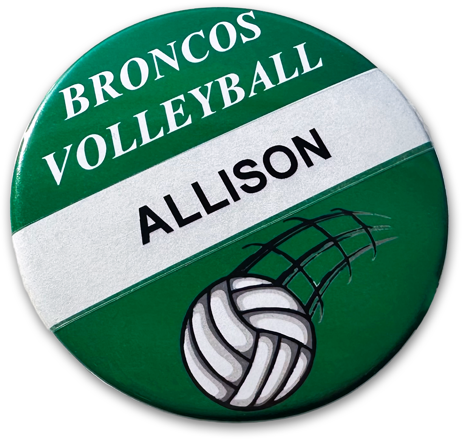 green and white round custom button name tag