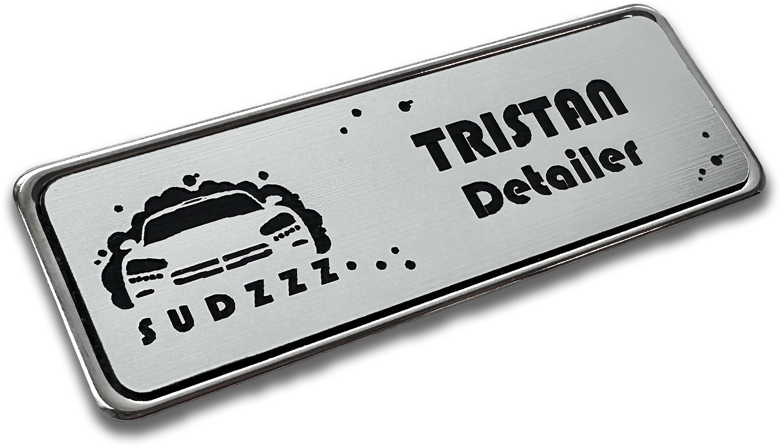 silver metal frame rectangle custom name tag