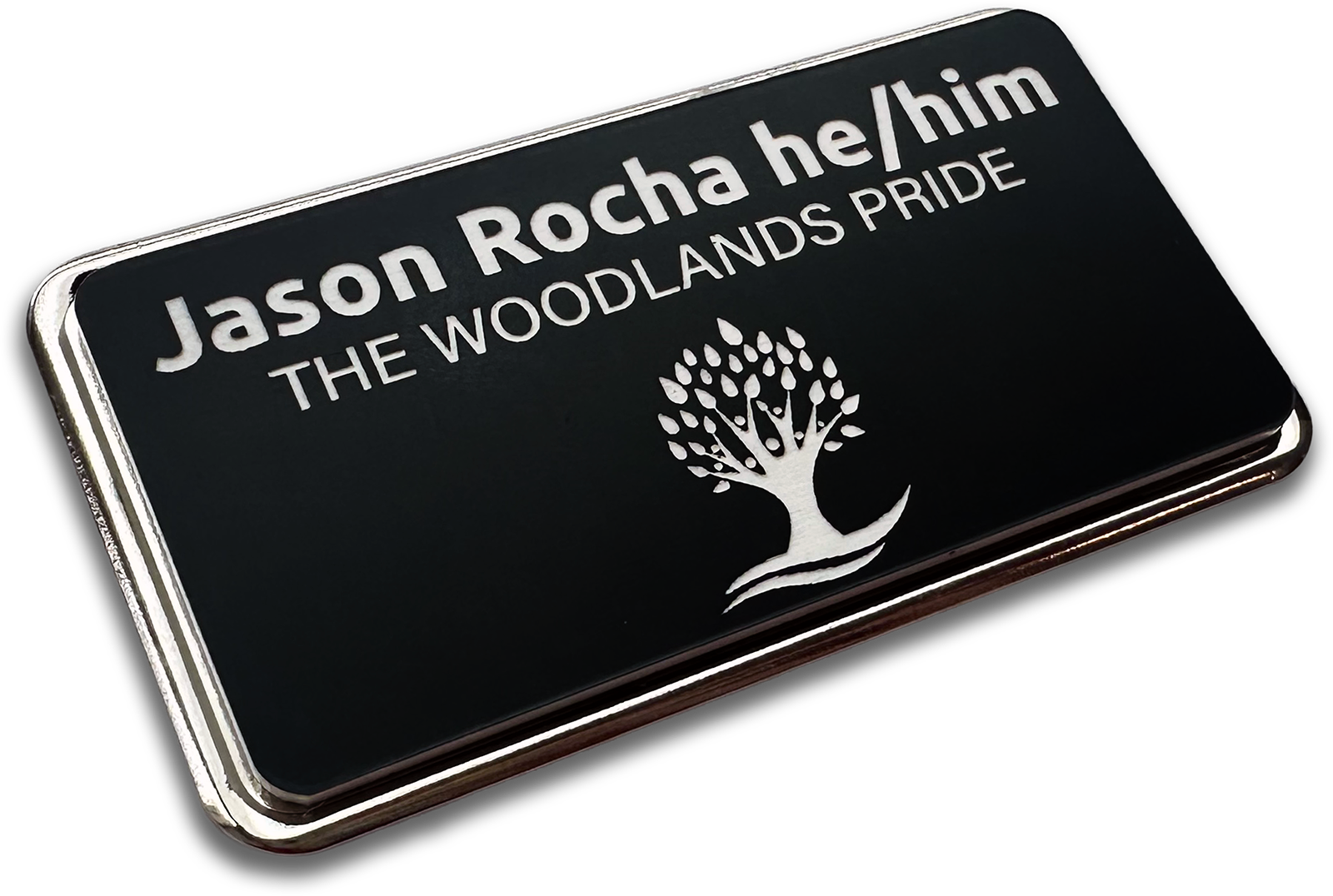 black metal frame rectangle custom name tag