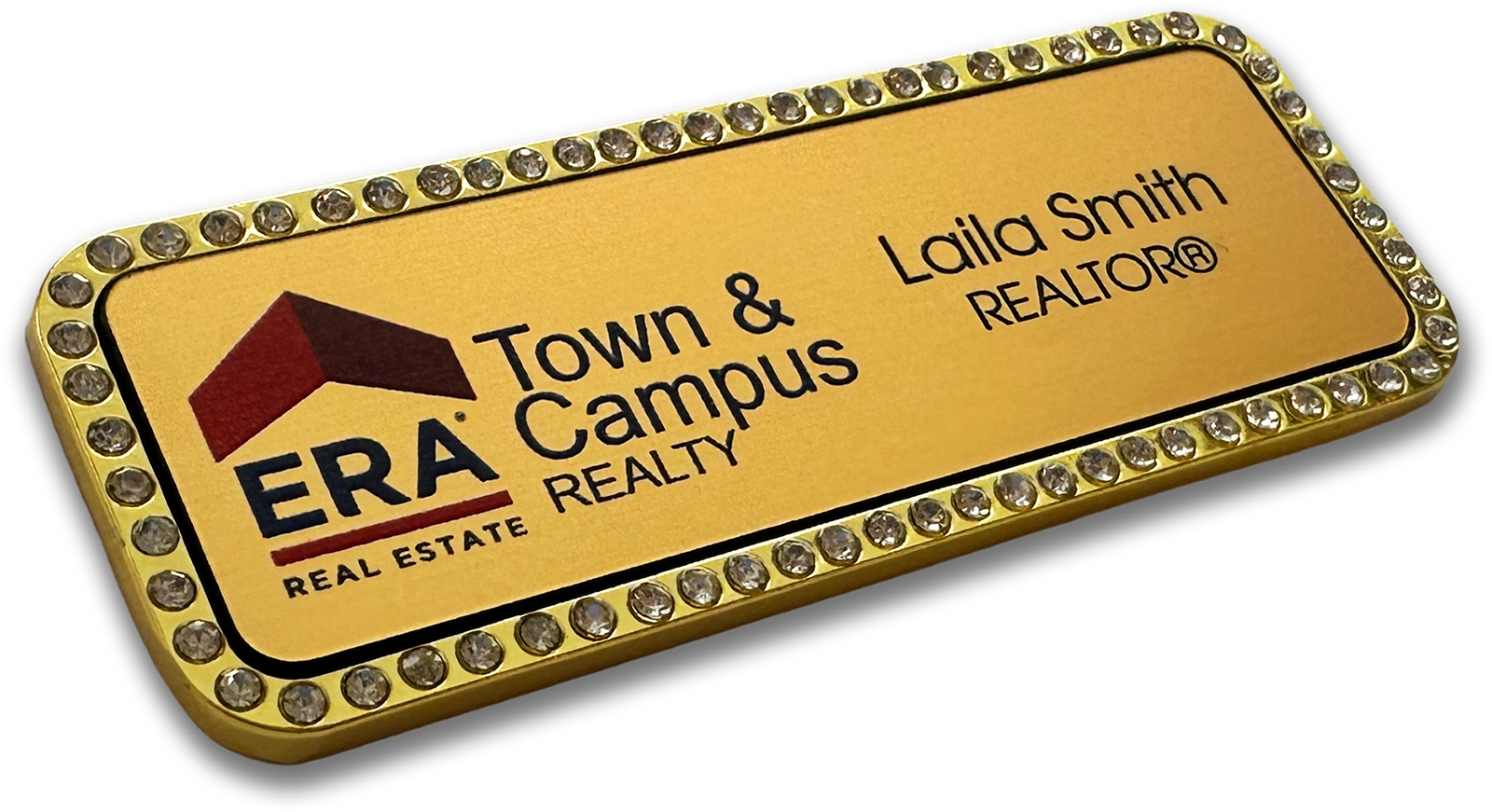gold rectangle custom bling badge