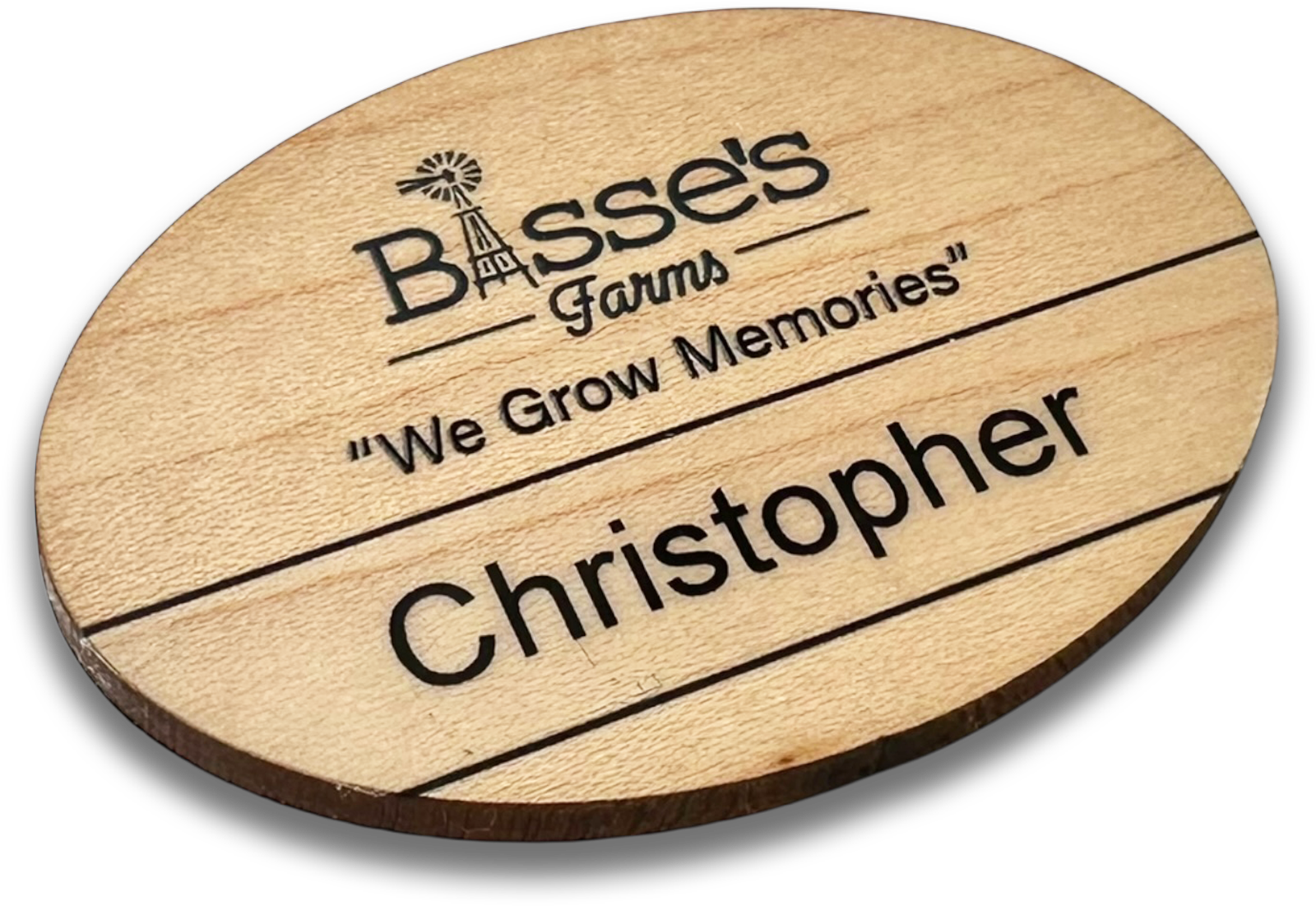 maple wood oval custom name tag