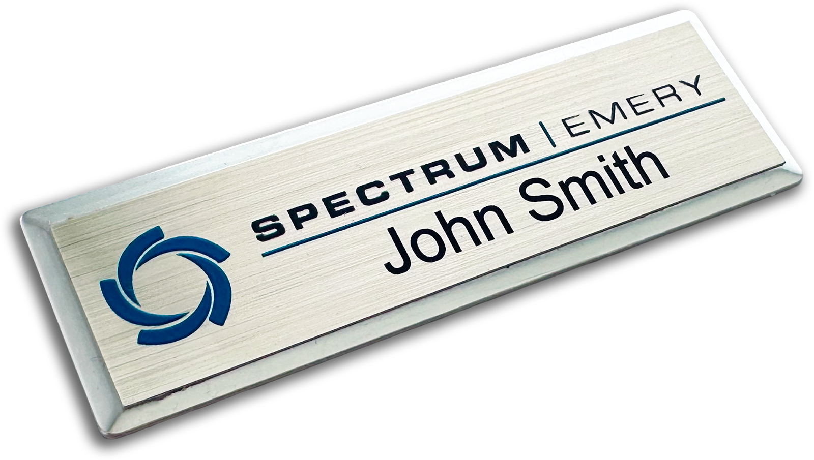 silver beveled metal rectangle custom name tag