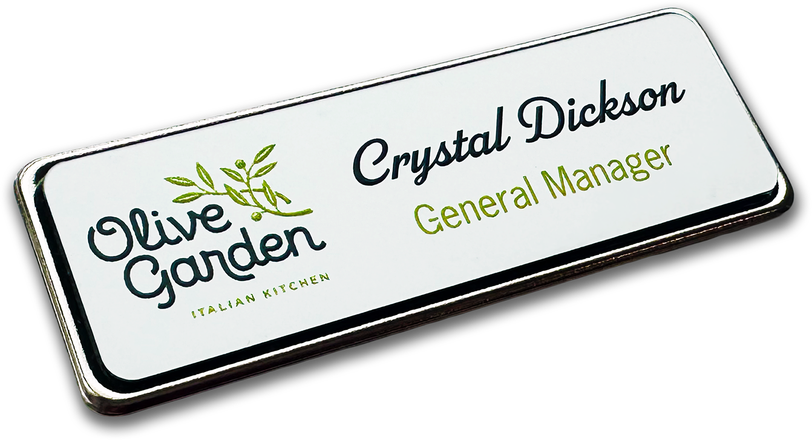 silver metal frame rectangle custom name tag