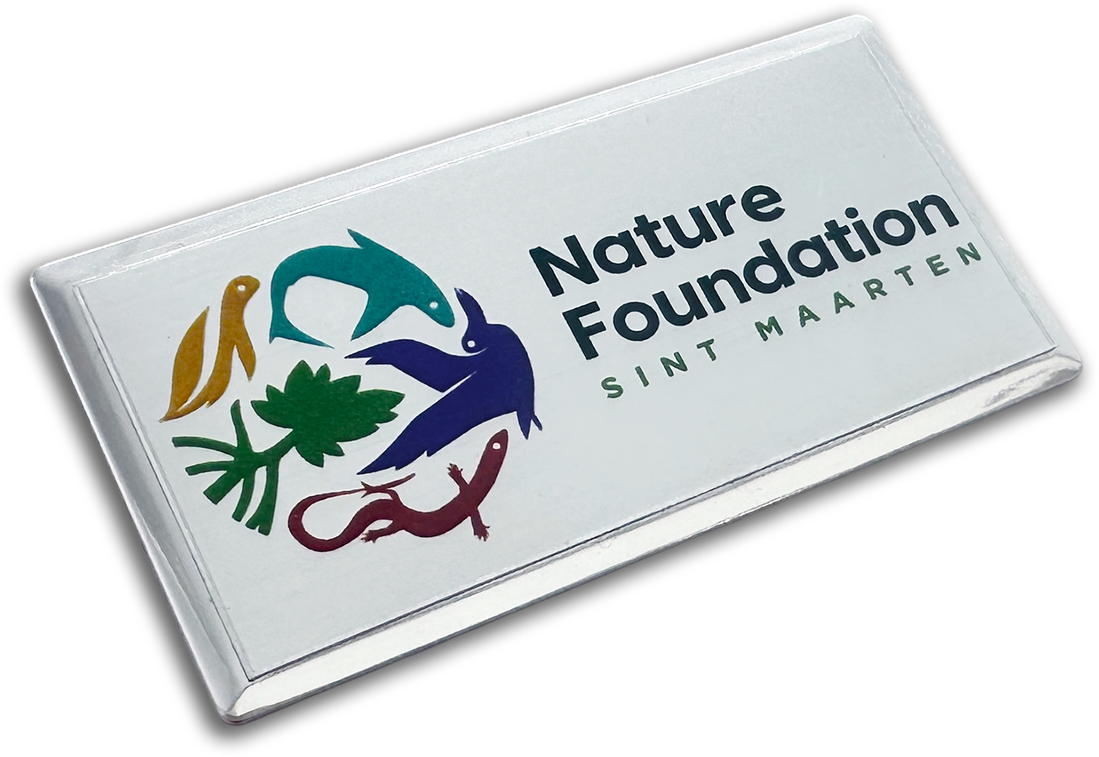 silver beveled metal rectangle custom name tag