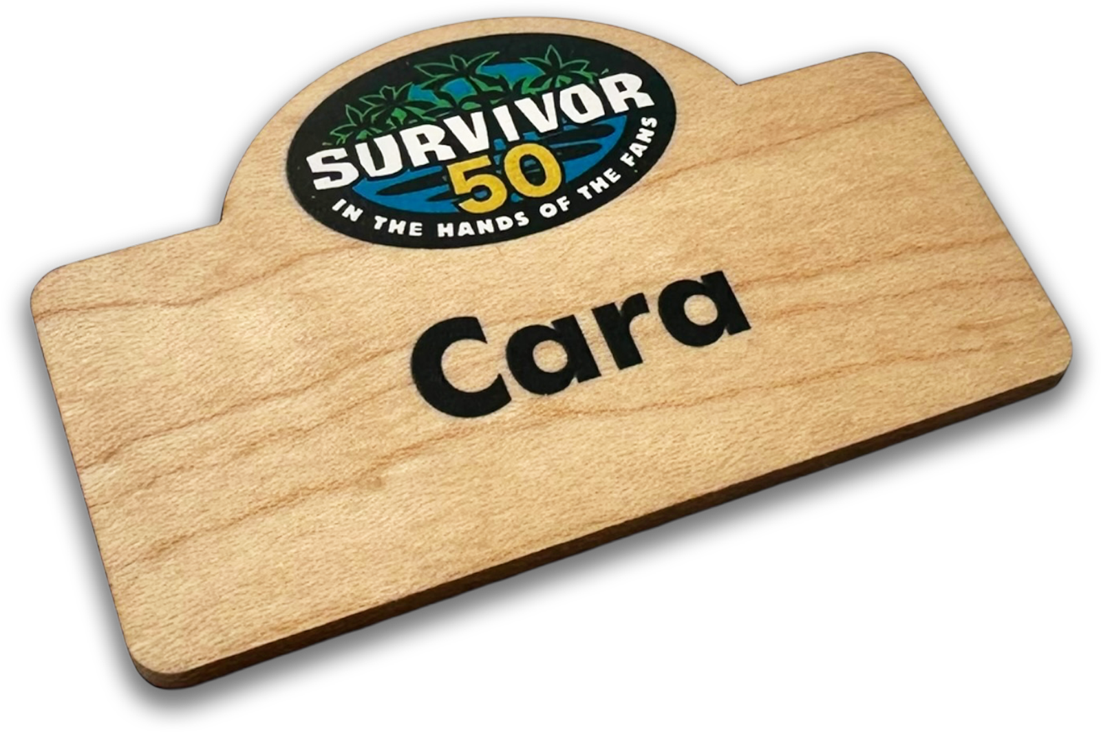 maple wood domed rectangle custom name tag