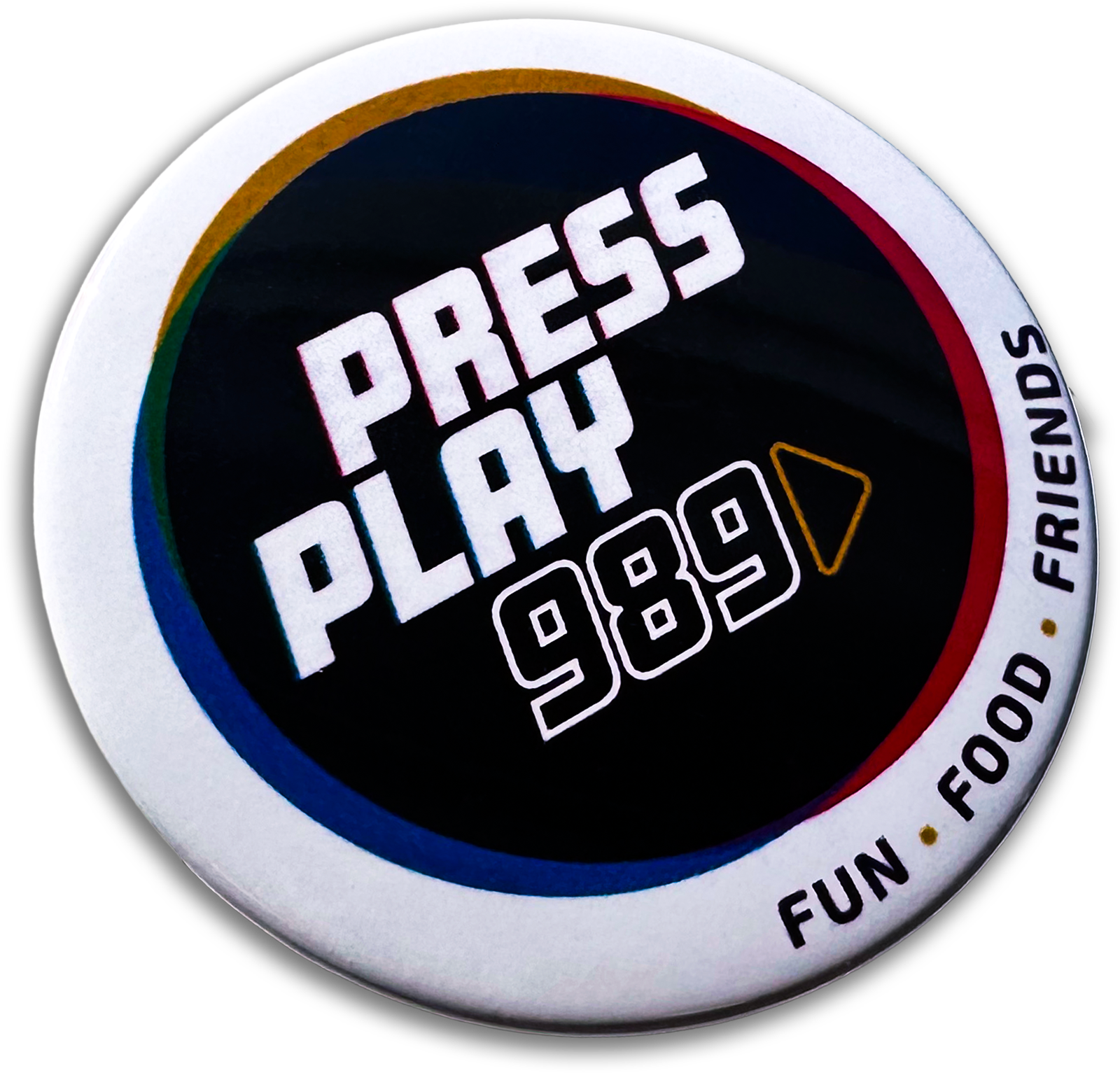 white and black round custom button name tag