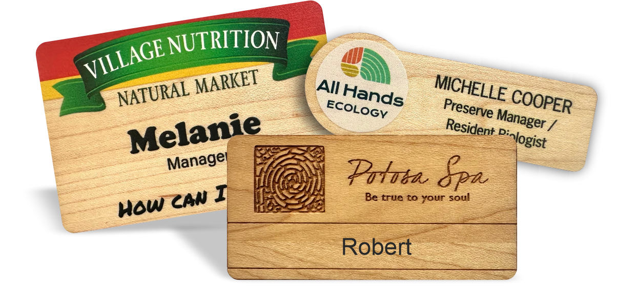 wood name badges