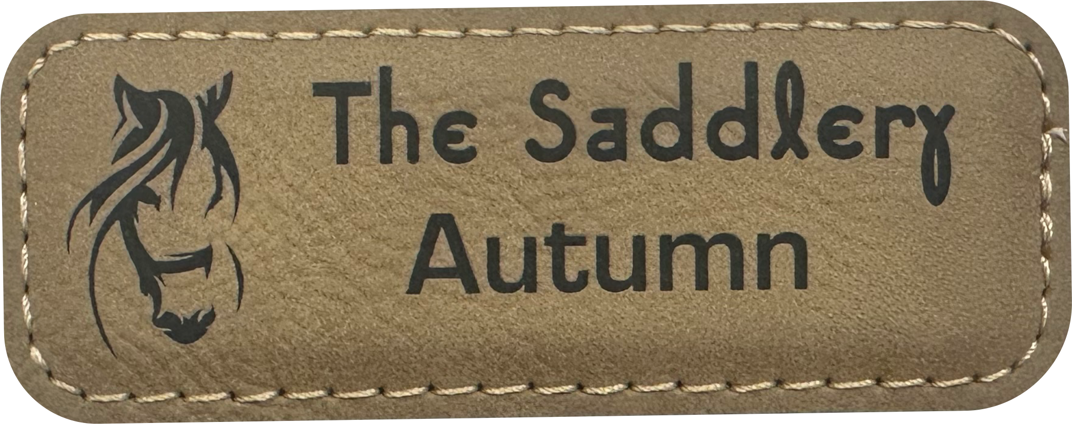 light brown leather narrow rectangle custom name tag